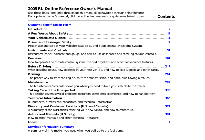 2005 Acura RL Owner's Manual Image