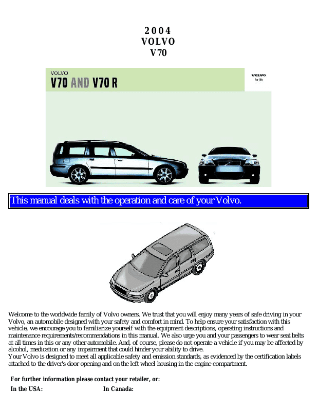 2004 Volvo V70r Owner's Manual Image