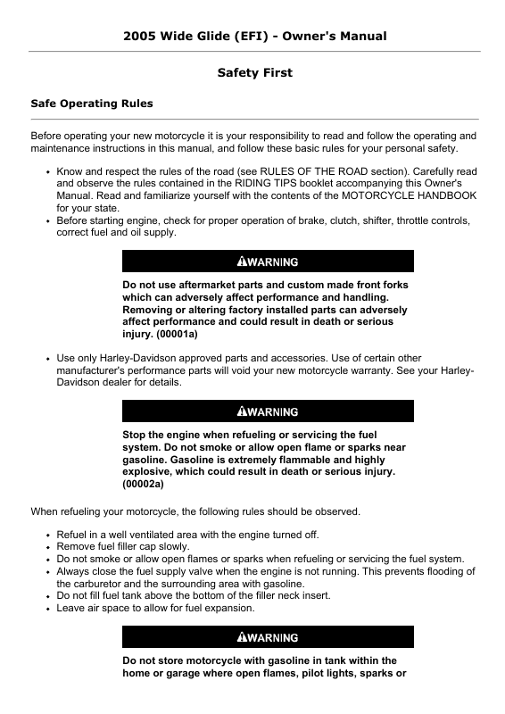 2005 Harley-Davidson Wide Glide (EFI) Owner's Manual Image