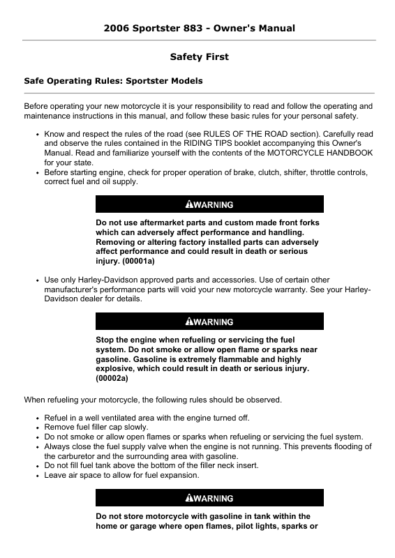 2006 Harley-Davidson Sportster 883 Owner's Manual Image