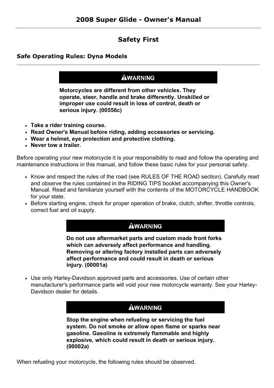 2008 Harley-Davidson Super Glide Owner's Manual Image