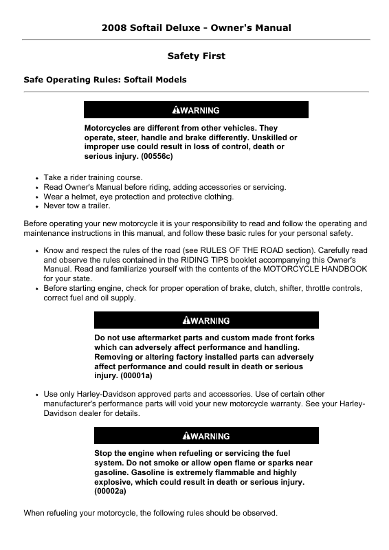 2008 Harley-Davidson Softail Deluxe Owner's Manual Image