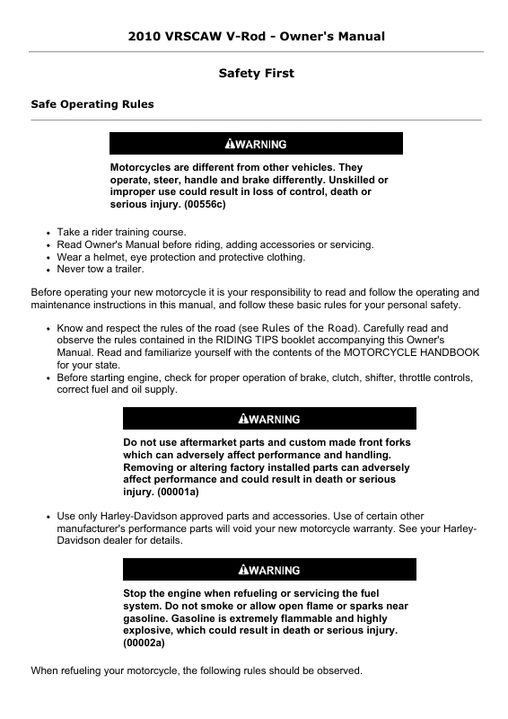 2010 Harley-Davidson VRSCAW V-Rod Owner's Manual Image