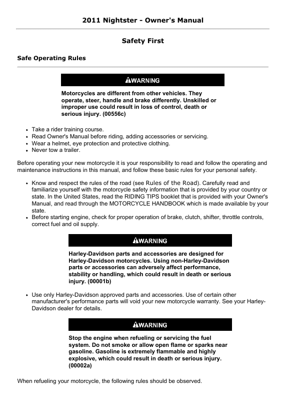 2011 Harley-Davidson Nightster Owner's Manual Image