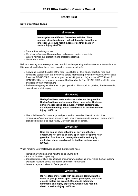 2015 Harley-Davidson Ultra Limited Owner's Manual Image