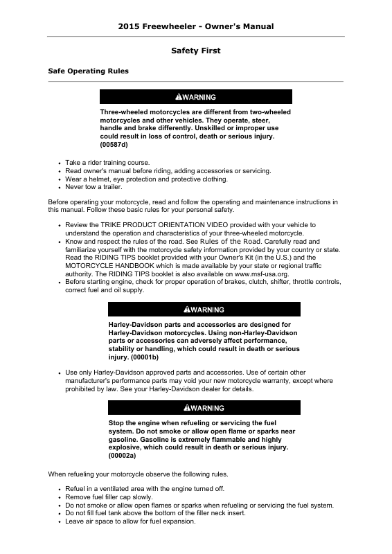 2015 Harley-Davidson Freewheeler Owner's Manual Image