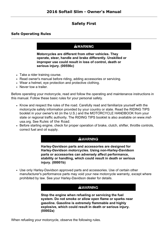 2016 Harley-Davidson Softail Slim Owner's Manual Image