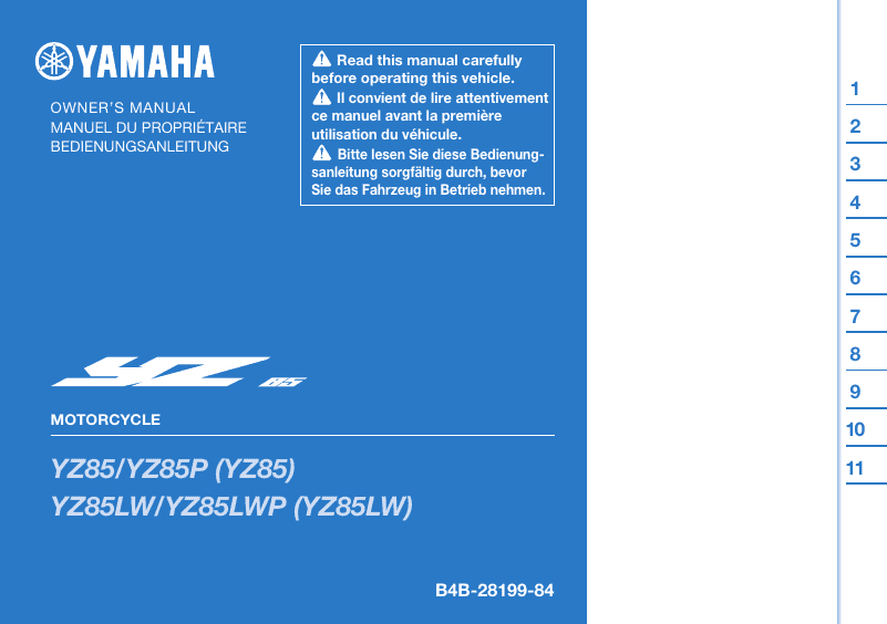 2023 Yamaha YZ85 Manuel du propriétaire Image